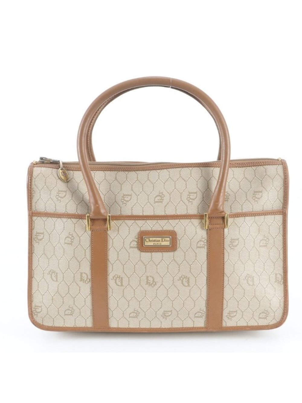 Dior Honeycomb Leather Handbag Tote Beige Gold